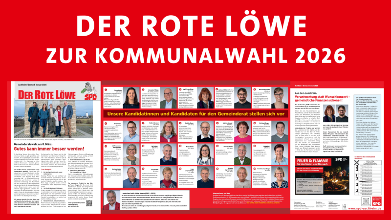 Das Bild zeigt alle vier Seiten des Roten Löwen, der Zeitung der SPD Aschheim/Dornach