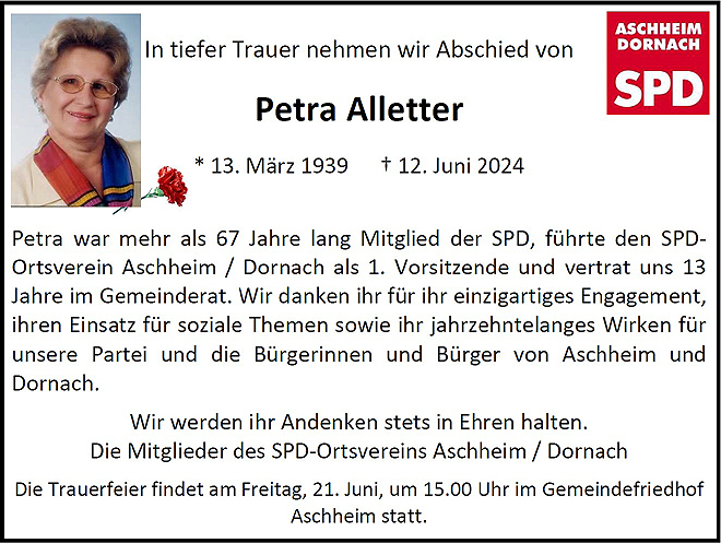 Traueranzeige Petra Alletter